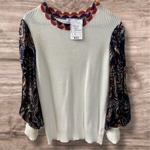 Fate White Sweater with Colorful Sleeves